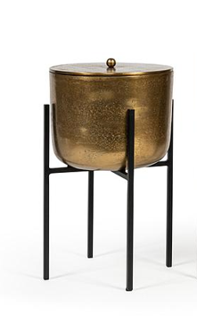 pot with lid in brass antique on stand ø26 x 40 